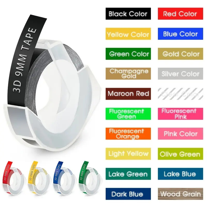 1ชิ้น20สี 9มิลลิเมตร3Dลายนูนเทปฉลากพีวีซีเข้ากันได้สำหรับคู่มือเครื่องพิมพ์ฉลากDymo 1610 1880 Motex E101 E202