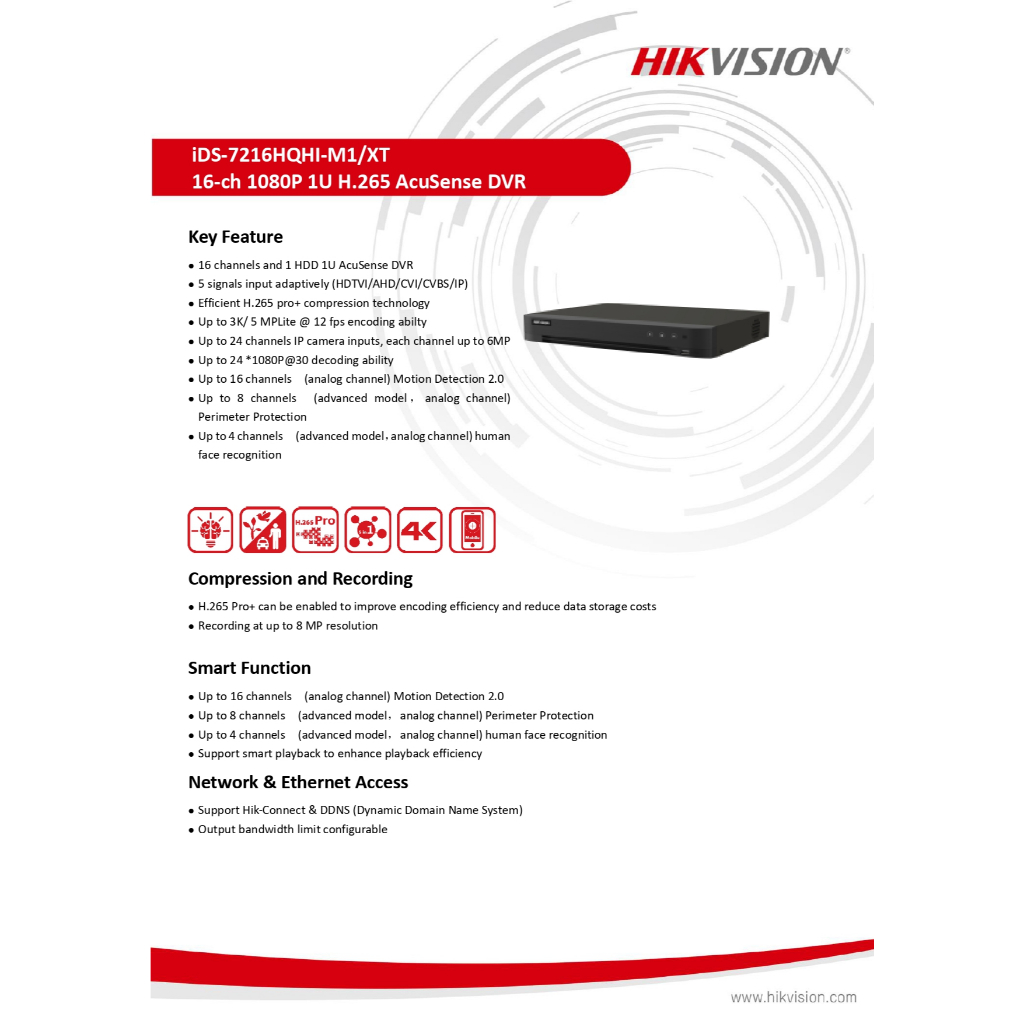 HIKVISION iDS-7216HQHI-M1/S & iDS-7216HQHI-M1/XT 16 ช่อง และ 1 HDD 1U AcuSense DVR รองรับ 5ระบบ (รับประกันสินค้า 3 ปี) - รูปที่ 3