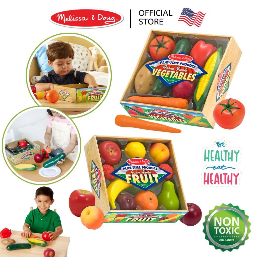 (ของแท้ USA) ชุดผักผลไม้ของเล่น ชิ้นใหญ่ ปลอดภัย Melissa & Doug Play Food Fresh Fruit & Vegetable