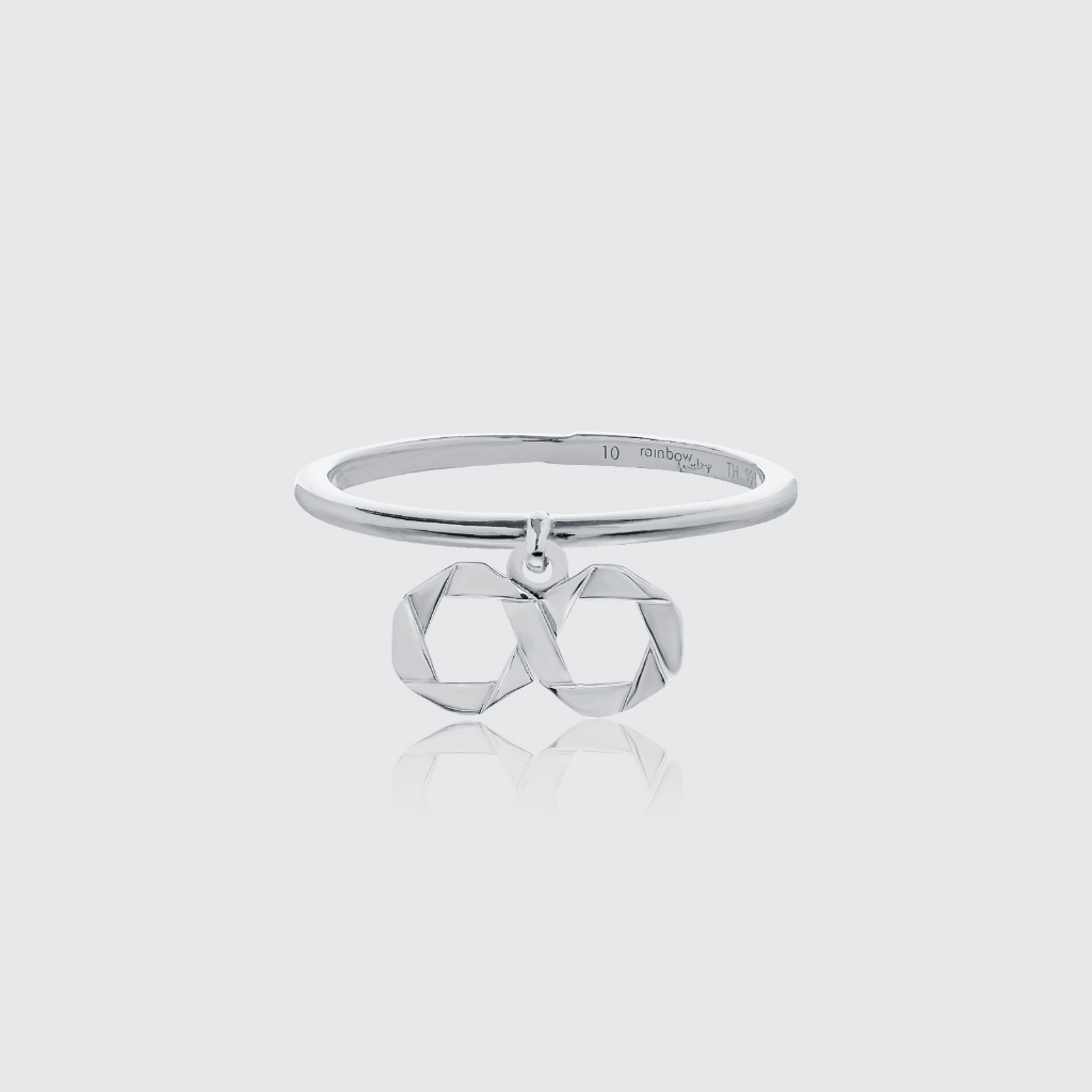 ORIGAMI LUCKY RING แหวนห้อยจี้ลายกระดาษพับ สัญลักษณ์แห่งความโชคดี และ ความสุข 13 ลาย สี White Gold