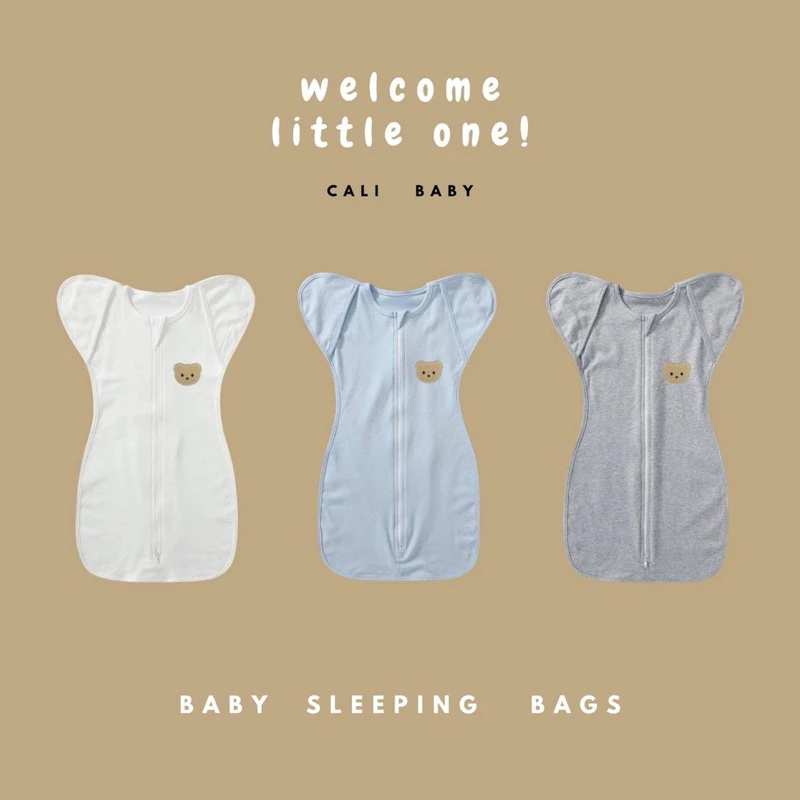 Cali-NEW​BORN​ SLEEPING​ BAG ถุงนอน ห่อตัวกันสะดุ้ง 0-3 เดือน ปักหมี🐻ผ้าCotton USA *ป้าย Cali Baby