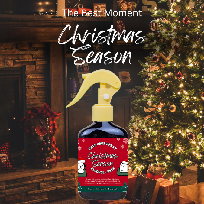 Whiffwhaf Christmas Pets Odor Spray 150 ml สเปรย์ดับกลิ่นสัตว์เลี้ยงกลิ่นคริสมาสต์ สูตรไม่มีแอลกอฮอล์ ดับกลิ่นทรายแมว กร