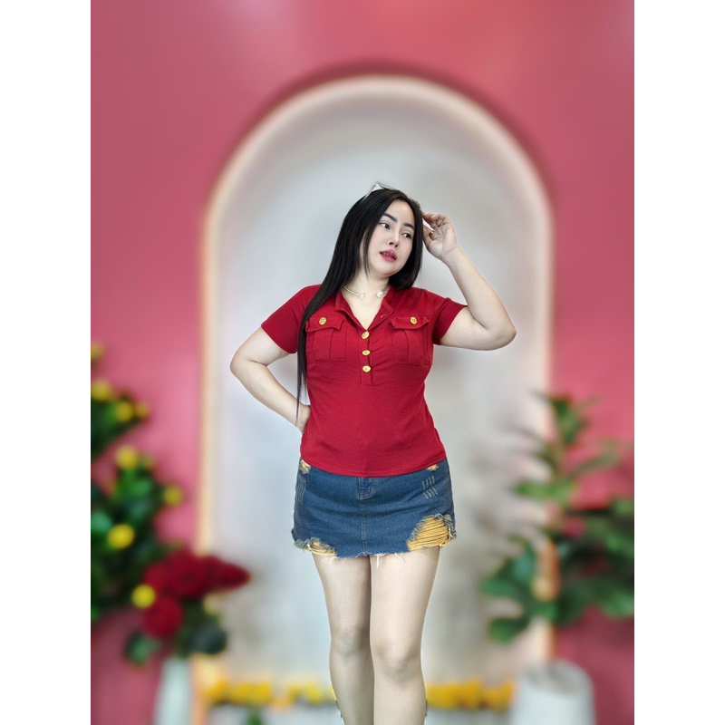 เสื้อผ้าสาวอวบ ขนาด 36-44 ยาว 23 * รุ่นกระดุมทองแขนสั้น•กระเป๋ากล่อง ราคา ถูกที่สุด ดีลบีเคเค แกลเลอรีภาพที่ 4