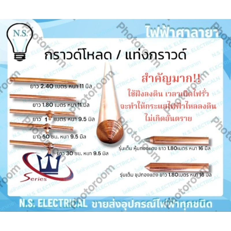 Series กราวด์โหลด สายดิน แท่งกราวด์ 30 ซม. 50ซม. 1เมตร. 1.80เมตร เดินสายดิน ไฟฟ้าศาลายา – โปรปัง