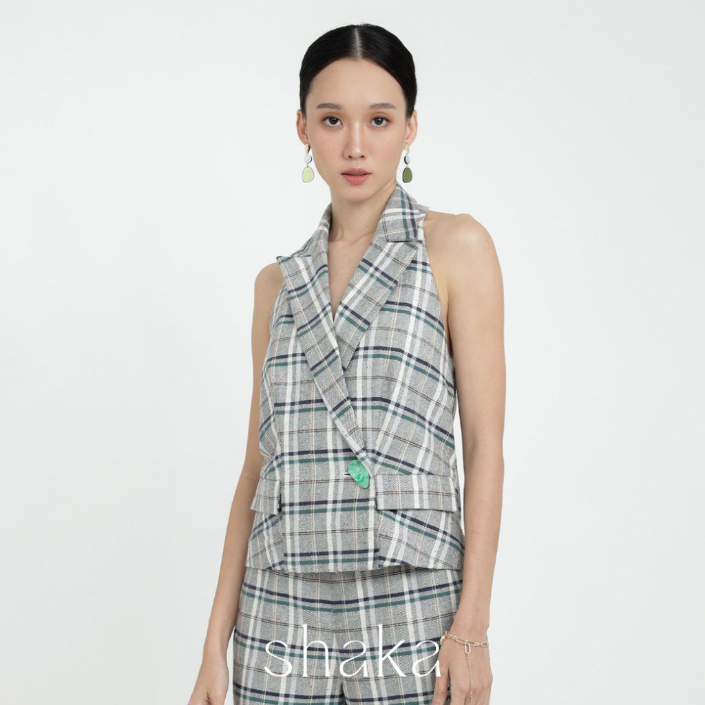 Shaka AW21 Checked Vest เสื้อกั๊ก ปกคล้องคอ เปิดหลัง VS-A211109