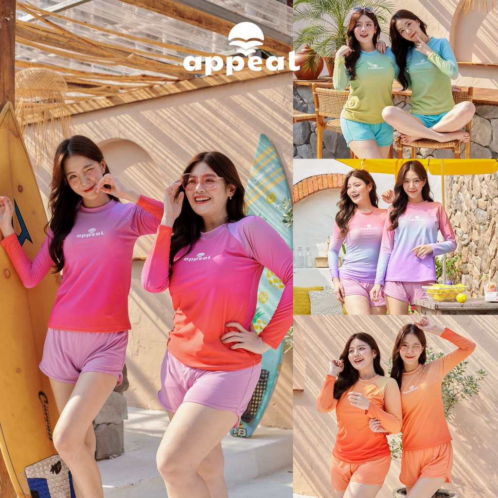 ☀️APPEAL🌊Summer Shade ชุดว่ายน้ำผู้หญิง แขนยาว กันUV เสื้อไล่เฉดสีพาสเทล กางเกงสปอร์ต 2 ชั้น UPF50+