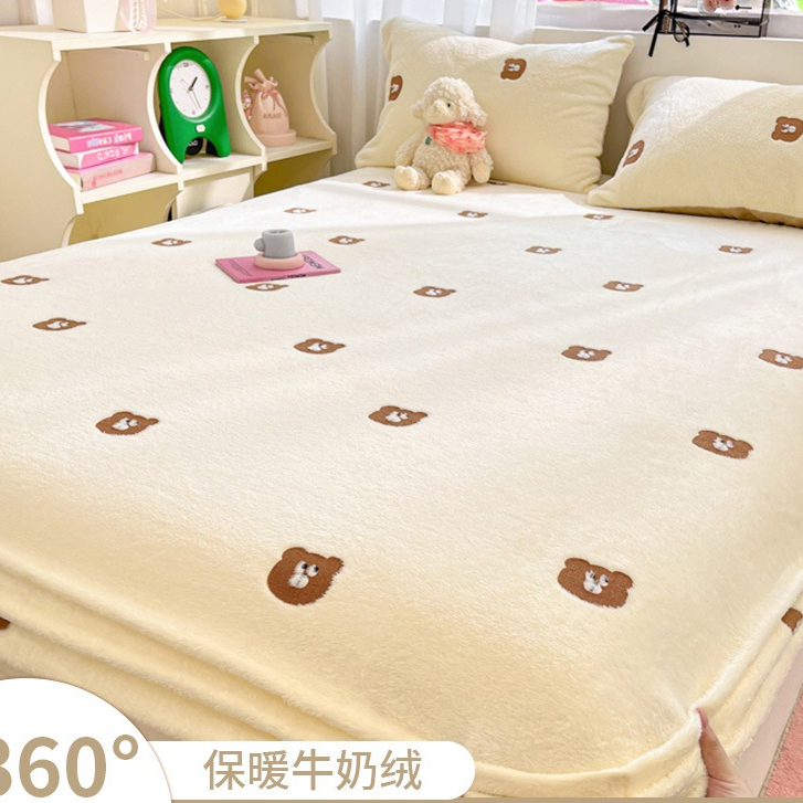 เครื่องนอน 3.5 ฟุต 5 ฟุต ผ้าปูที่นอนกำมะหยี่อบอุ่น 6 ฟุต ลายการ์ตูน หนา ผ้าปูที่นอนนุ่ม