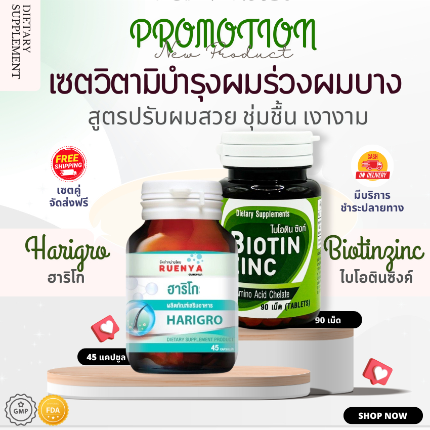SET Biotin zinc จุฬา + วิตามิน หญ้าหางม้า สำหรับ ผมร่วง ผมบาง เส้นผมเสีย ชี้ฟู ผมแตกปลาย เซต ไบโอติน