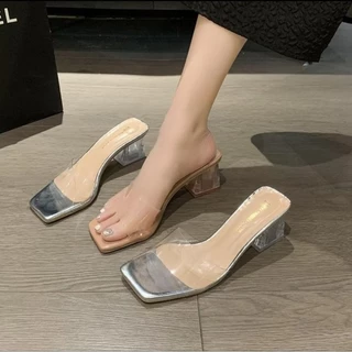 🥳24h.พร้อมส่งในไทย👡ร้องเท้าส้นสูงเหลี่ยมใส(2.5")💕ใส่ออกงาน แฟชั่น🥰ชมพูเนื้อละมุม/ดำ/เงิน💕 A