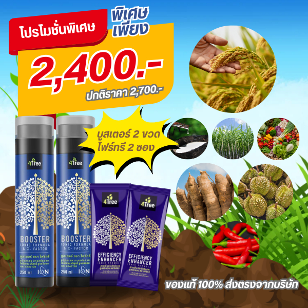 4tree (โฟร์ทรี) + Booster (บูสเตอร์) 1 ชุด 4tree 2ซอง booster 2ขวด ใช้ได้กับพืชทุกชนิด