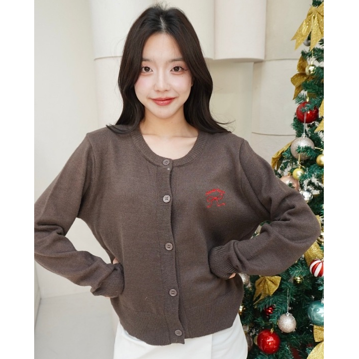 JARINYA เสื้อคาร์ดิแกนสีพื้น ปักโบว์หน้าและหลัง ผ้านุ่มมาก (T771)