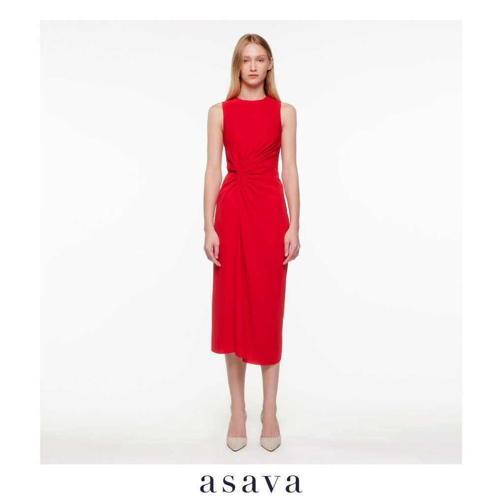 [asava aw23] Venus Draped Dress เดรสผู้หญิง แขนกุด คอกลม จับเดรปด้านหน้า ซิปหลัง