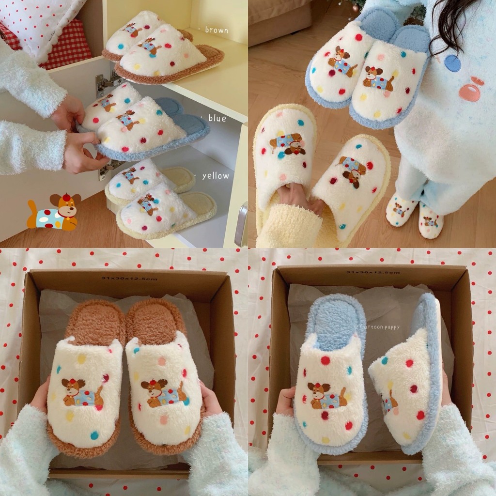 พร้อมส่ง🍬รองเท้าแตะขนนุ่ม Slippers สลิปเปอร์ขนนุ่ม ลายหมาลูกกวาด fluffy scandals รองเท้าแตะ รองเท้าใส่ในบ้าน 49068