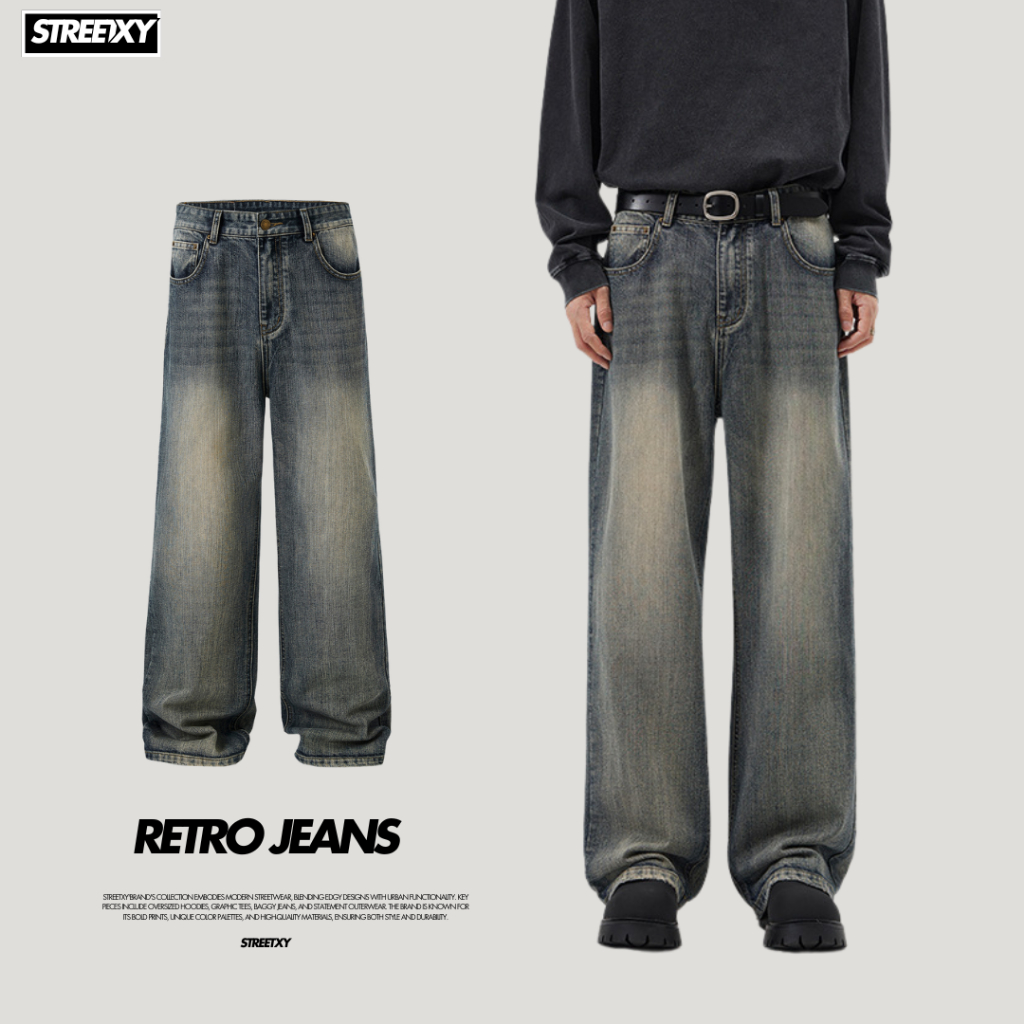 STREETXY - RETRO JEANS ยีนส์กระบอกใหญ่ ปลายขากว้าง