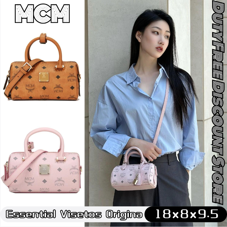 💼MCM Essential Visetos Origina Mini Cowhide Boston Bag เอ็มซีเอ็ม✨กระเป๋าถือ/กระเป๋าสะพายข้าง