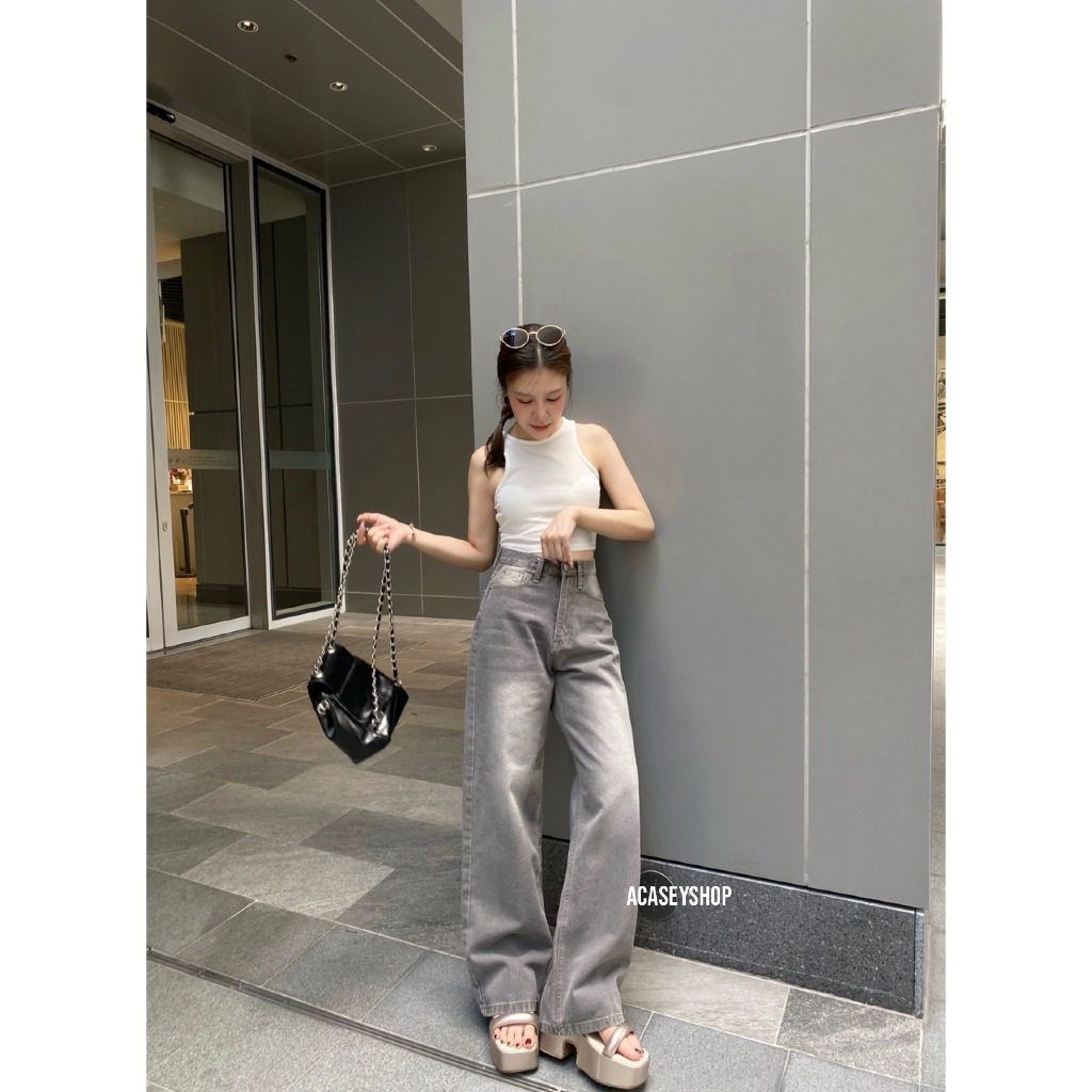 Acasey กางเกงยีนส์ผู้หญิง ขากระบอกใหญ่ MIDNIGHT JEANS  สีใหม่สวยมาก ผ้าดีมาก รูปที่ 4