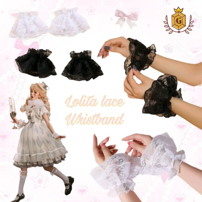 พร้อมส่ง 2 สี ปลอกรัดข้อมือลูกไม้สไตล์ Lolita