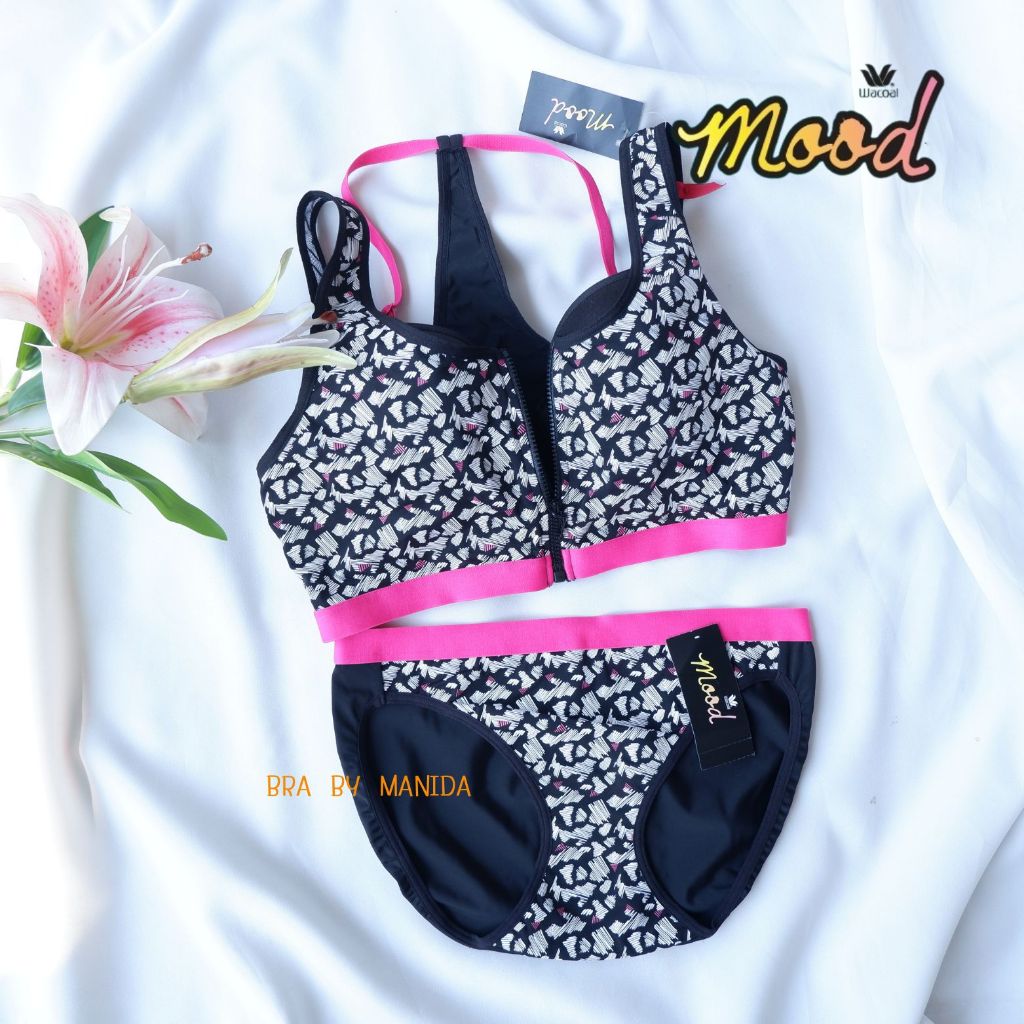 Wacoal Mood - MM1605 Sport bra บราเสริมโครง เสริมฟองกลาง  ตะขอหน้า มีบังทรง พร้อมซิป รูดด้านหน้า