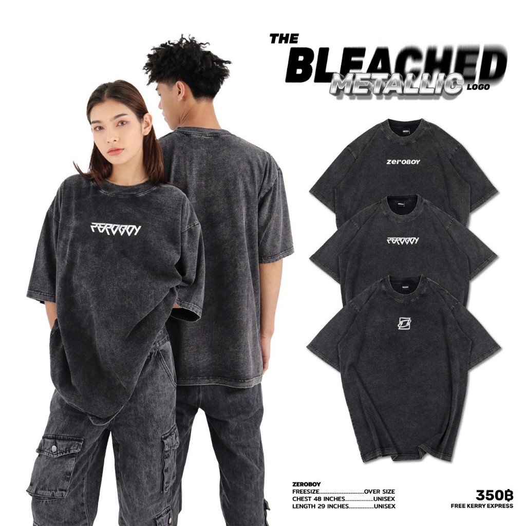 ZEROBOY- THE Bleached Metallic logo “ เสื้อฟอกโลโก้ 3 แบบ “