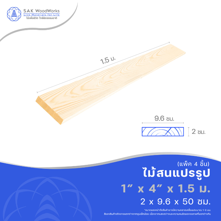 ไม้แปรรูปสนรัสเซีย ไสและขัด (Timber) ไม้สน ขนาด 2ซม. × 9.6ซม. × 1.5ม. แพ็ค 4 ชิ้น ไม้ระแนง ไม้แท้ SAK WoodWorks