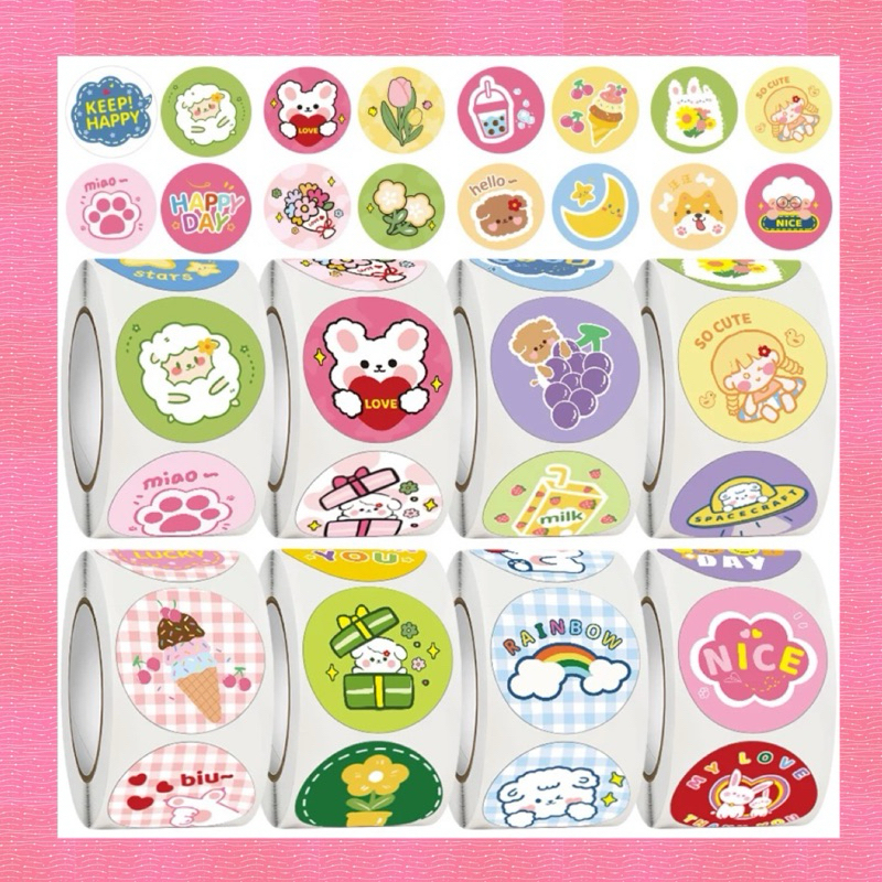 สติ๊กเกอร์ตัวการ์ตูน สติ๊กเกอร์Thank you พร้อมส่ง 500ดวง/ม้วน เส้นผ่าศูนย์กลาง2.5เซน