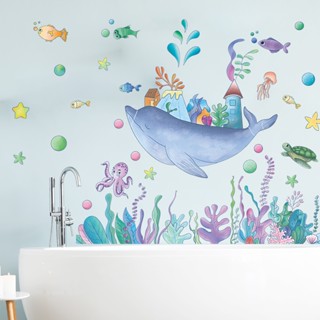 สติ๊กเกอร์ลายทะเล ลายสัตว์โลก สัตว์น้ำใต้ทะเล ลายโลมา สําหรั…