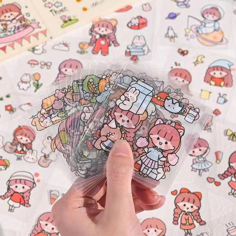 50แผ่น สติกเกอร์ ลายน่ารักมาก กันน้ํา ตกแต่งDIY สําหรับสมุดโน้ต ขวดน้ํา ของขวัญ PET