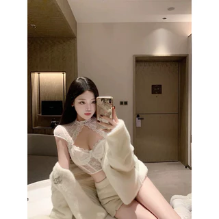 bentoy(bratop1901NEW)เสื้อลูกไม้เซ็กซี่ ฟองน้ำในตัว รัดรูป ทรงสวย คอเต่าลูกไม้