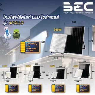 BEC โคมฟลัดไลท์ โซลาร์เซลล์ LED 100W 200W 300W 400W 500W รุ่น Apollo แสงขาว Daylight ควบคุมด้วยรีโมท
