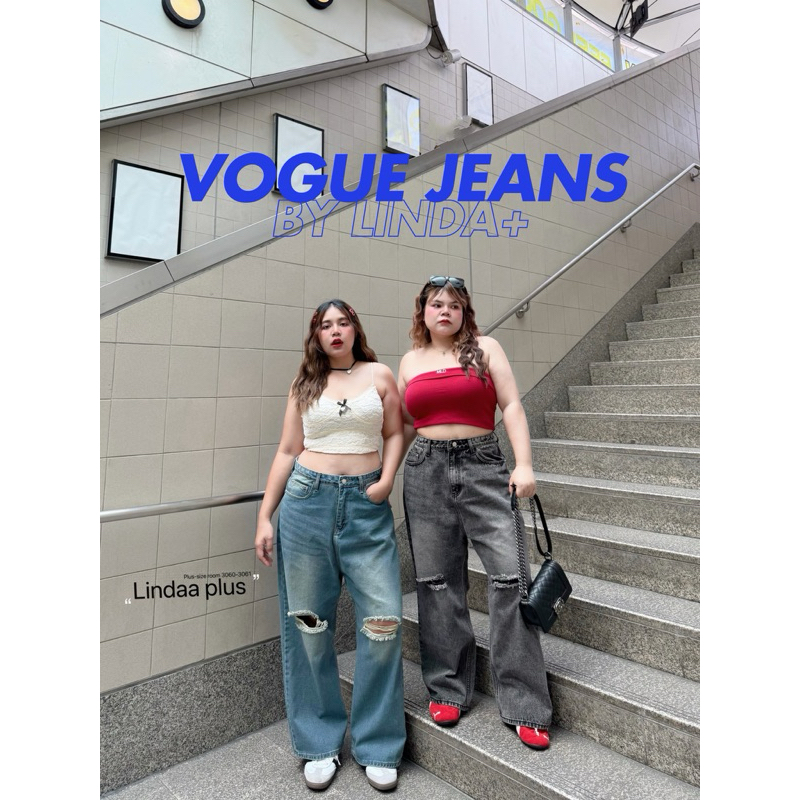 Chubby Supi - 💥VOGUE JEANS💥 กางเกงยีนส์แต่งขาดสาวอวบ กางเกงยีนส์สาวอวบอ้วน กางเกงยีนส์ไซส์ใหญ่(lin)