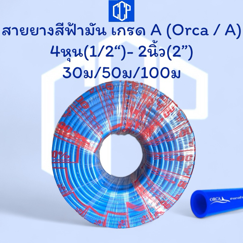 สายยางรดน้ำสีฟ้ามัน CCP เกรดA Orca/A 4หุน(1/2”)-2นิ้ว(2”) 30ม/50ม/100ม นิ่มเด้ง เงาสวย คุณภาพสูง