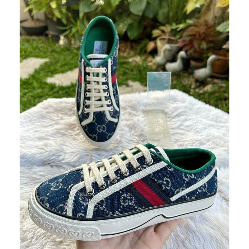 GUCCI Tennis 1977 GG Denim Sneakers Sz.39 รองเท้าแบรนด์เนมมือสอง