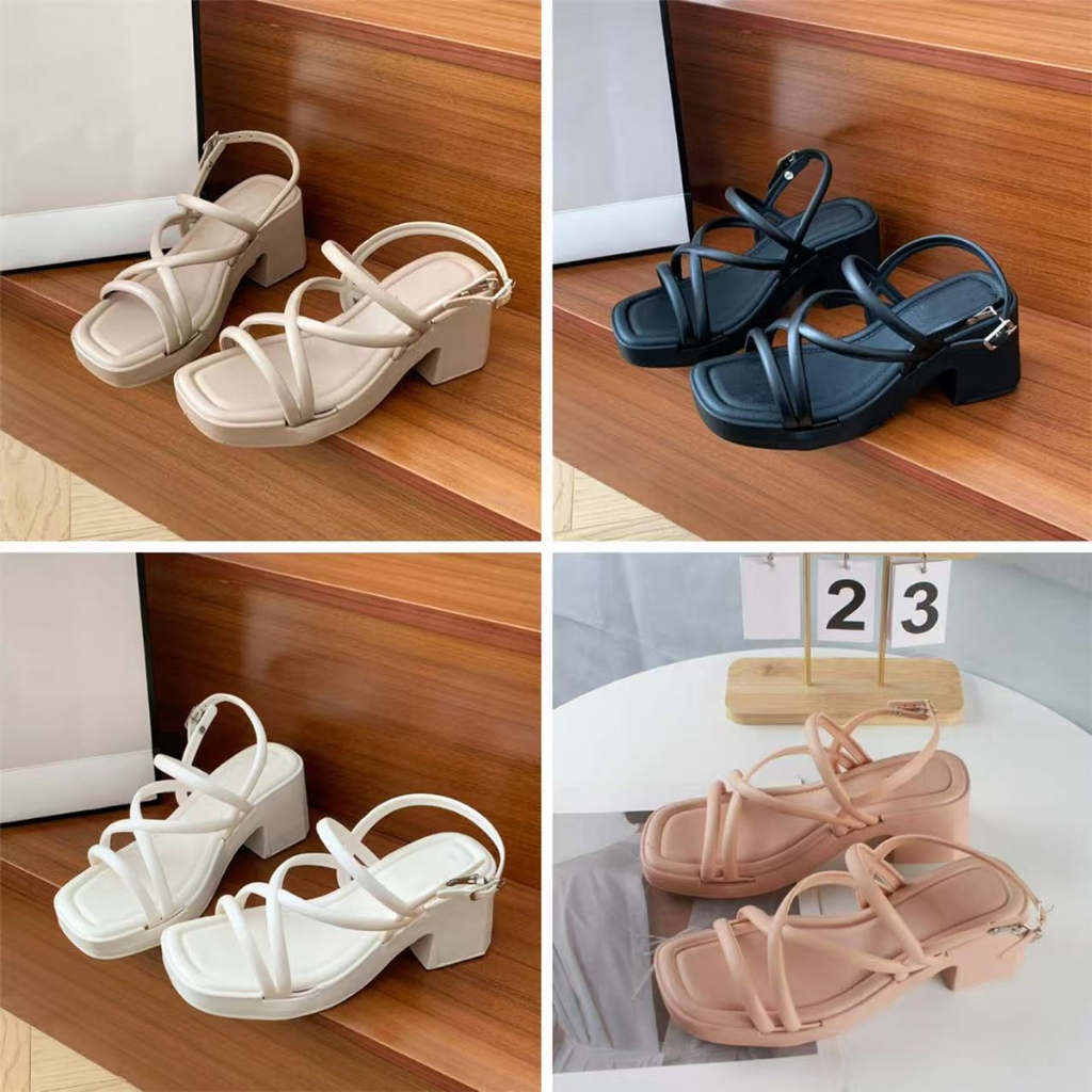 พร้อมส่ง รองเท้าแตะส้นสูงแบบหนา ดีไซน์แฟชั่น