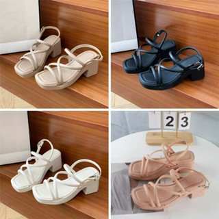 พร้อมส่ง รองเท้าแตะส้นสูงแบบหนา ดีไซน์แฟชั่น