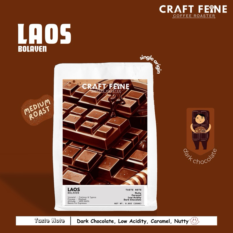 เมล็ดกาแฟ ลาว โบลาเวน ขนาด 250-500กรัม Laos, Bolaven | CRAFT FEIN