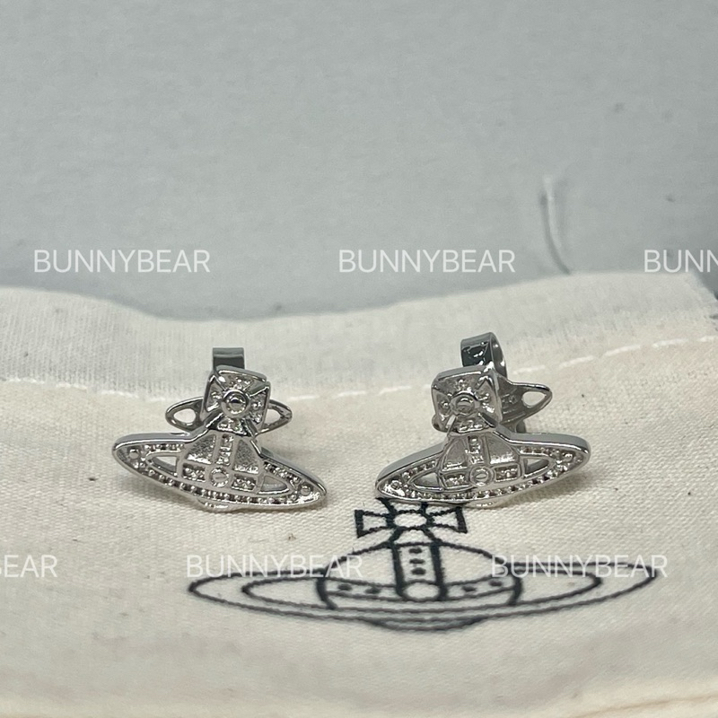 (V7)ต่างหู วิเวียน เงินแท้925 งานHIEND ปั้มหลัง แป้นโลโก้แบรนด์