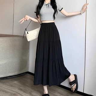 สินค้าพร้อมส่ง กระโปรงยาวผ้าไหมอิตาลีมีซับในเอวยางยืด A4356