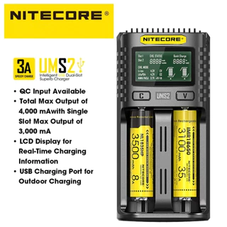 NITECORE UMS4 USB สี่ช่อง QC C4 VC4 LCD Smart Charger IMR INR ICR Li-ion AA 18650 14500 16340 26650 ชาร์จ 3.7 1.2V 1.5V