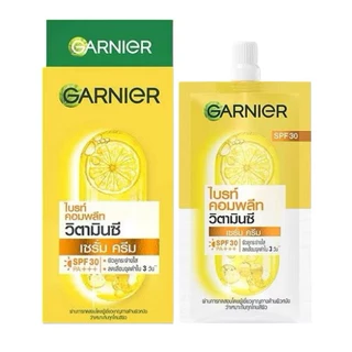 [1กล่อง6ซอง] Garnier การ์นิเย่ ไบร์ท คอมพรีท วิตามินซี เซรัมครีม SPF30+++ 7มล.