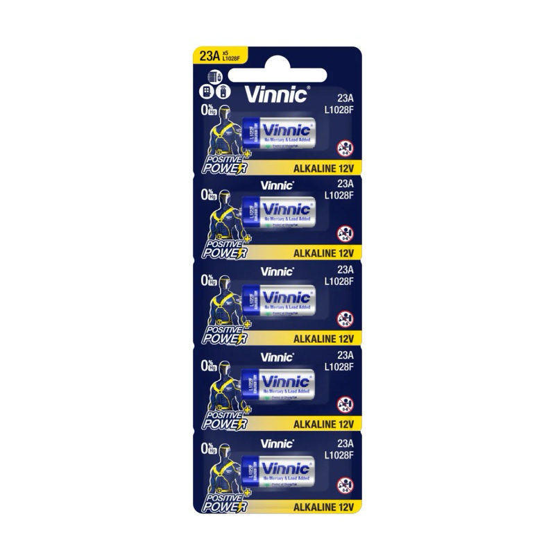 (5ก้อน) ถ่านรีโมท Vinnic 23A, L1028F 12V ของใหม่ ของแท้ เทียบเบอร์ 23A ,LRV08, A23, A23S, L1028F