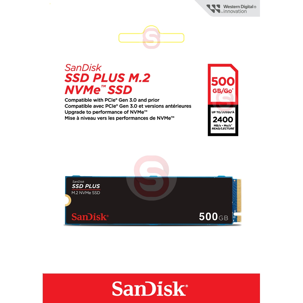 SanDisk Plus NVMe SSD, 500GB,(SDSSDA3N) ,PCIe Gen 3.0, Speeds up to SR2400MB/s, SW1500MB/s, 3Y