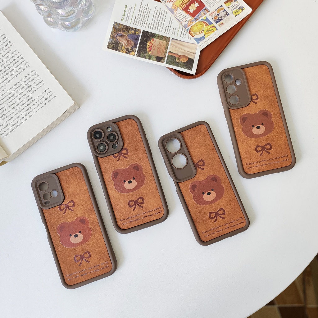 เคสหนังหมีนำ้ตาล เคสนิ่ม OPPO A18 RENO10/11/12/7Z/8T SAMSUNG A05S A15 VIVO Y17S Y21 Y20 for iPhone11
