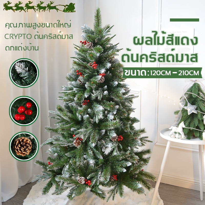 🎄 ต้นคริสต์มาสปลอม 120/150/180/210 ซม. พร้อมลูกสนและลูกบอลสีแดง (PVC) เหมาะตกแต่งวันคริสต์มาส