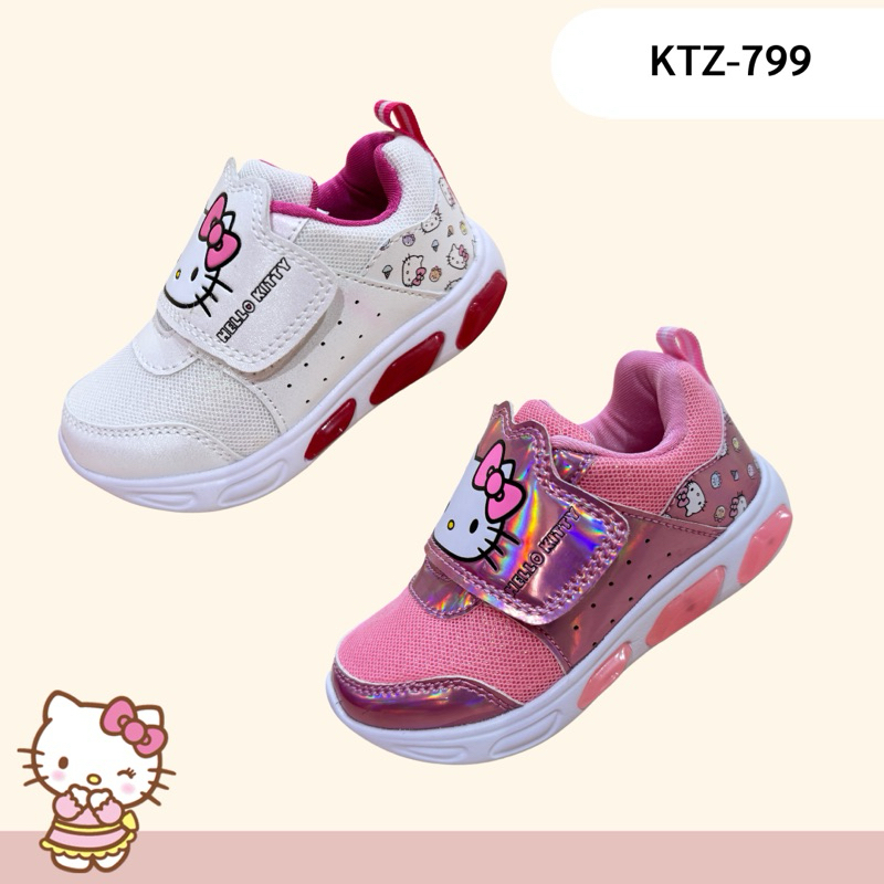 รองเท้าผ้าใบเด็กหญิง มีไฟ Sanrio Hello Kitty ของแท้ ถูกลิขสิทธิ์ สีขาว สีชมพู