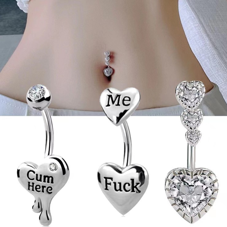 จิวสะดือ Double-Headed Love Zircon Belly Button Ring Letter Oil Drop Belly Button Nail Piercing Jewelry