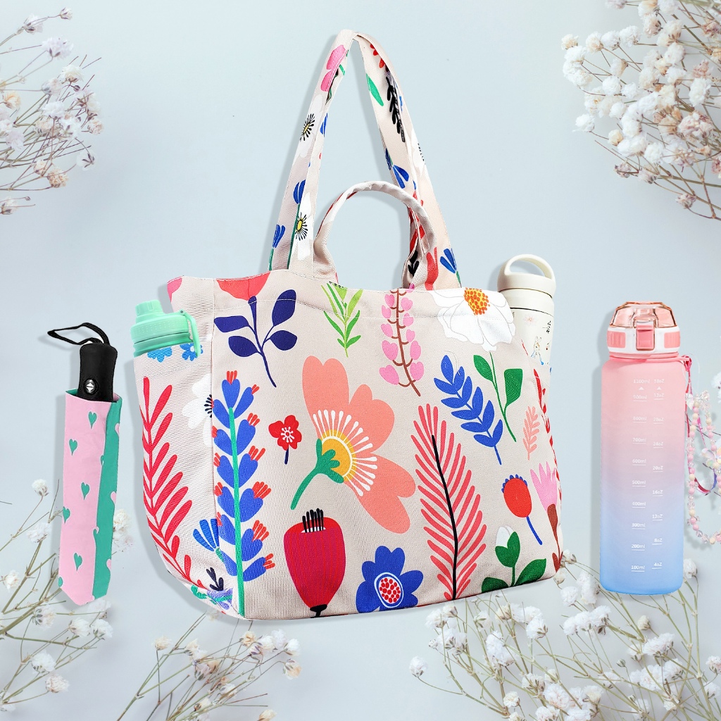 Zappgirlbrabra-Sunday bag กระเป๋าแคนวาสใบใหญ่สำหรับสายกระบอกน้ำ! ไป gym ทำงาน ใส่ขวดน้ำ 2 ข้าง laptop 15" IPad Pro