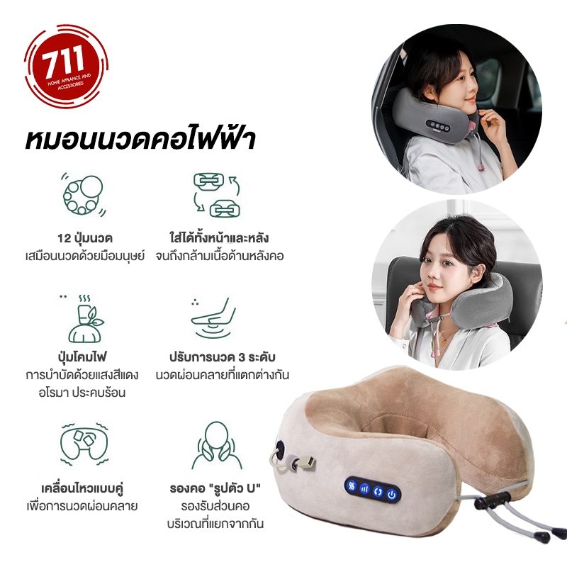 เครื่องนวดคอ ไร้สาย มีความร้อน ปรับแรงนวดได้  4ฟังก์ชั่น ประคบร้อนไฟฟ้า เครื่องนวดไฟฟ้า หมอนนวด เบาะนวดอเนกประสงค์