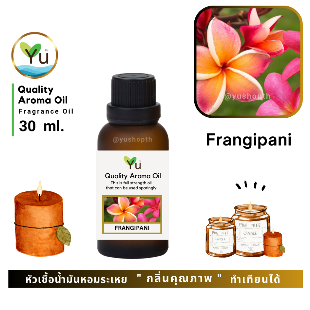 30 ml. กลิ่น Frangipani (ดอกลีลาวดีแดง) กลิ่นหอมแรง มีความละมุนน้อยแต่หอมตลบอบอวลชวนหลงใหล เลือกกล่องได้ !