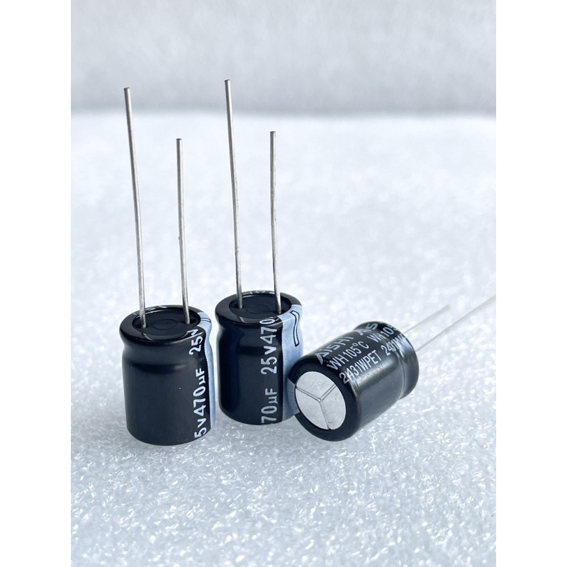(แพ็ค10ตัว) C 470UF 25V คาปาซิเตอร์ แบรนด์ Aishi สินค้าผลิตใหม่ๆอายุการใช้งานยาวนาน สีดำทนร้อนสูง105C 10x13mm C470U
