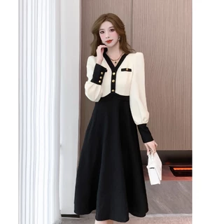 【ใหม่】S-5XL เดรสสีดำ ✨คอวี สไตล์ฝรั่งเศส หรูหรา ช่วยให้ดูเพรียวและสวยงาม เดรสยาวเอวสูงทรงเอ สไตล์เรียบหรูและสง่างาม